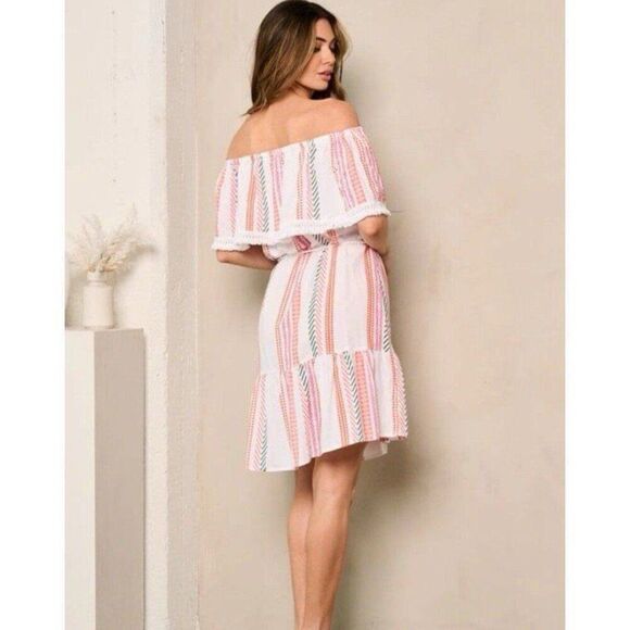 Anthropologie Mazik Beach Boho Vacation Coastal Flare Off The Shoulder Dress - Picture 4 of 10